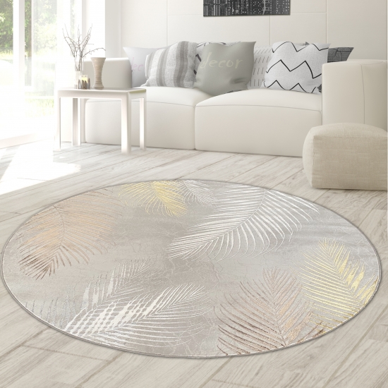 Designer Teppich mit Palmenzweigen in grau