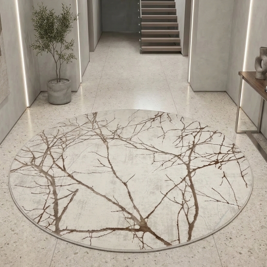 Preview: Designer Teppich mit abstraktem glänzenden Ästemuster creme