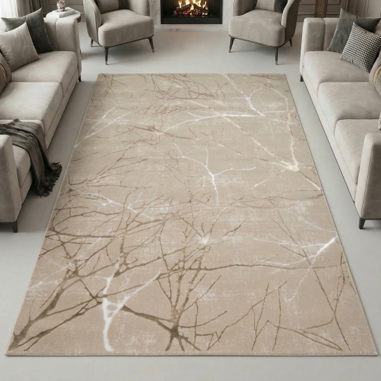 Designer Teppich mit abstraktem glänzenden Ästemuster beige