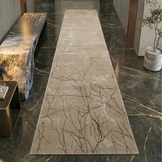 Preview: Designer Teppich mit abstraktem glänzenden Ästemuster beige