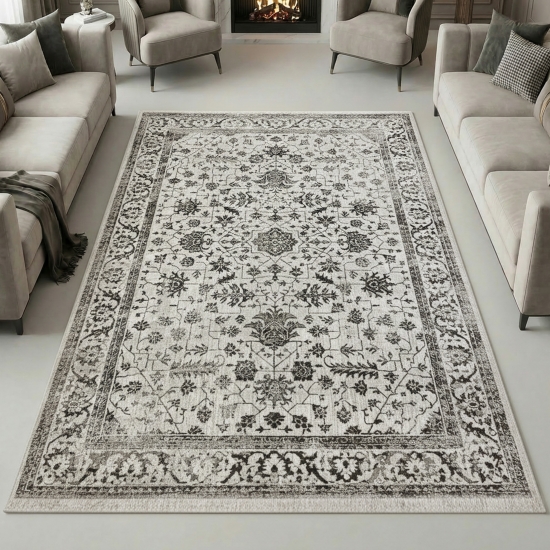 Orientteppich mit Pflanzen Verzierungen & Ornamenten in creme