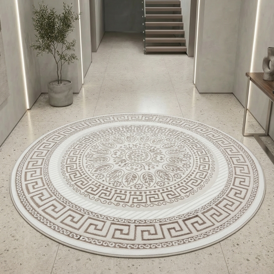 Preview: Orientalischer Designerteppich mit glänzendem Ornament in weiß-beige/bronze