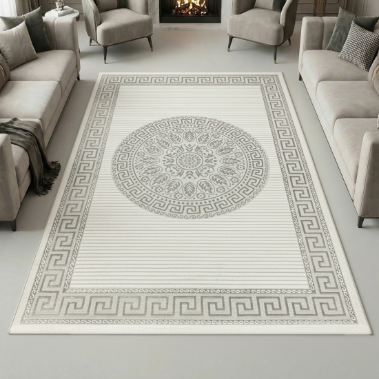 Orientalischer Designerteppich mit Ornament in grau anthrazit mit Glanzeffekt