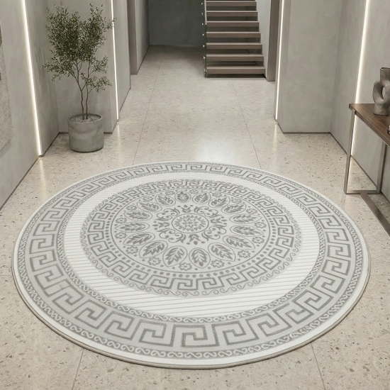 Preview: Orientalischer Designerteppich mit Ornament in grau anthrazit mit Glanzeffekt