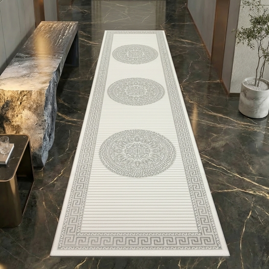 Preview: Orientalischer Designerteppich mit Ornament in grau anthrazit mit Glanzeffekt