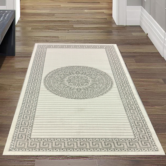 Orientalischer Designerteppich mit Ornament in grau anthrazit mit Glanzeffekt