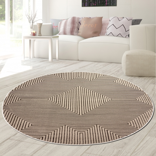 Moderner Wohnzimmerteppich pflegeleicht geometrisches Muster in Beige