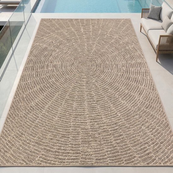 In- und Outdoor Teppich Beige mit Kreisstruktur und Flachgewebe