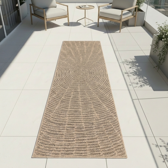 Preview: In- und Outdoor Teppich Beige mit Kreisstruktur und Flachgewebe