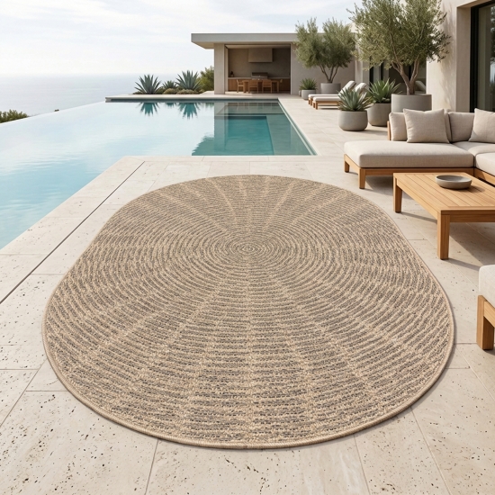 Preview: In- und Outdoor Teppich Beige mit Kreisstruktur und Flachgewebe