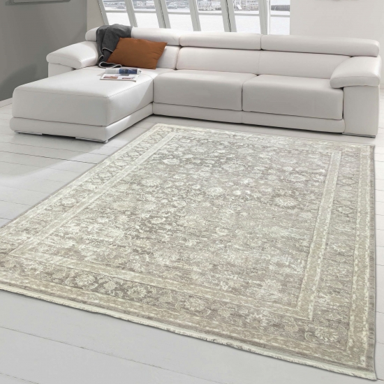 Teppich mit orientalischem Blumendesign glänzend in Creme