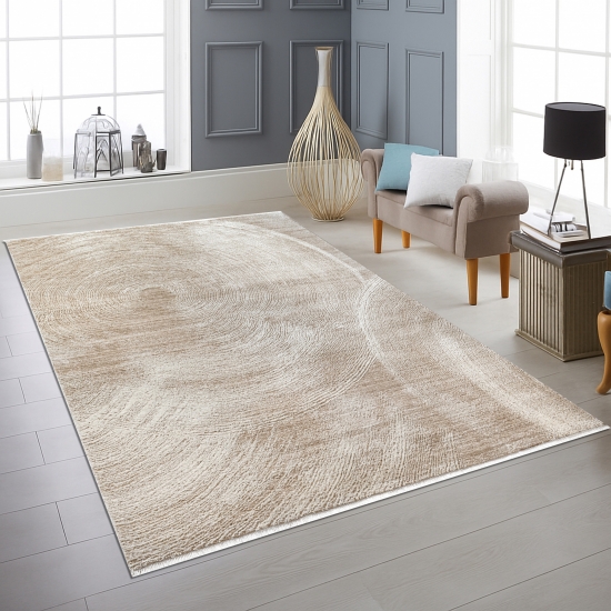 Teppich beige modern Kreisdesign weich pflegeleicht