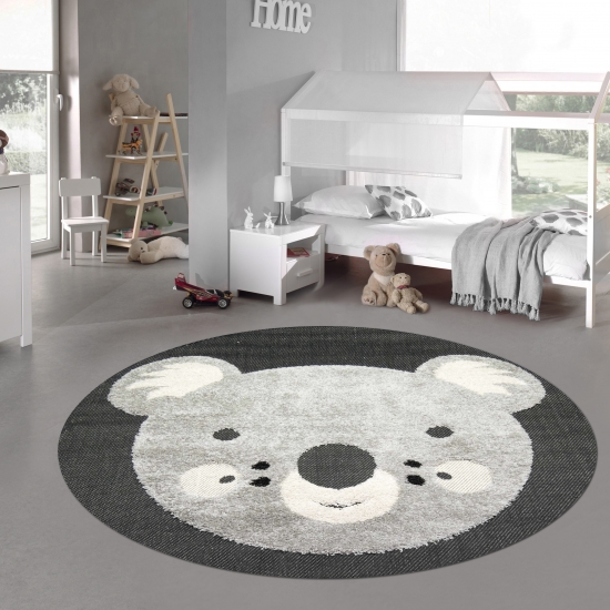 Picknick Teppich Outdoor Kinderzimmer Baby Spielteppich 3D Optik High Low Effekt Koalabär creme grau schwarz