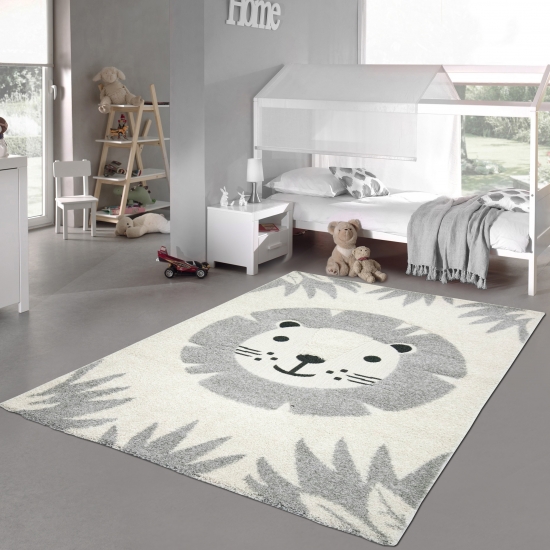 Spiel Kinderzimmer Teppich „High Low“ Katzenmotiv creme grau