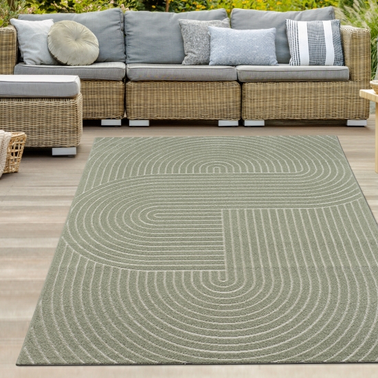 Moderner In- und Outdoor Teppich | Bogen Muster in grün