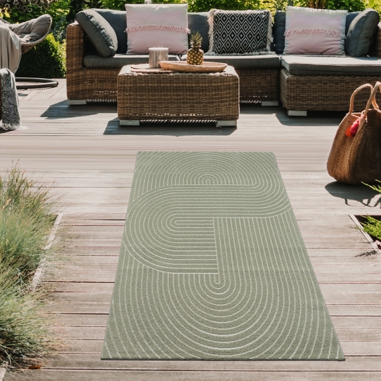 Preview: Moderner In- und Outdoor Teppich | Bogen Muster in grün Preview: Moderner In- und Outdoor Teppich | Bogen Muster in grün