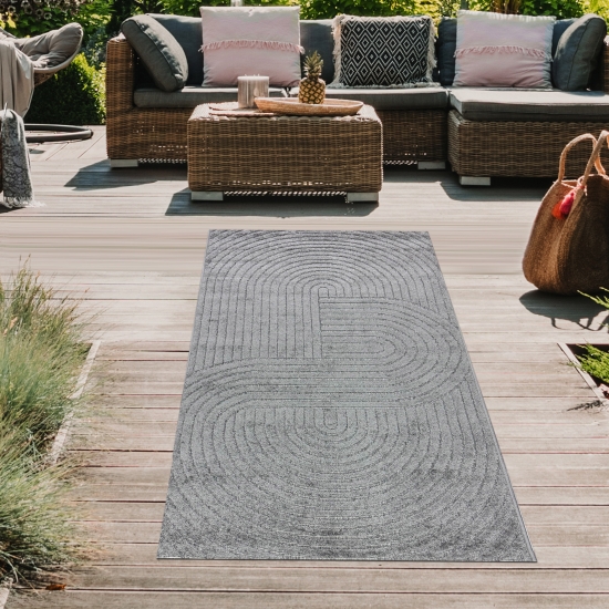 Moderner Outdoor Teppich wetterfest Terrasse Balkon Boho-Style hochwertig pflegeleicht Anthrazit