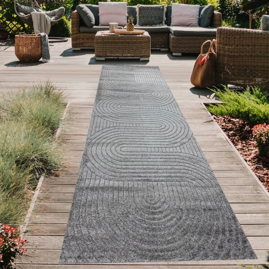 Moderner Outdoor Teppich wetterfest Terrasse Balkon Boho-Style hochwertig pflegeleicht Anthrazit