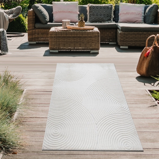 Preview: Teppich Outdoor modern mit Kreismuster in Creme – wetterfest & pflegeleicht