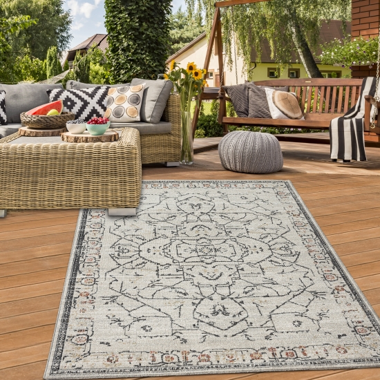 Moderner Orientalischer Teppich In- & Outdoor in creme