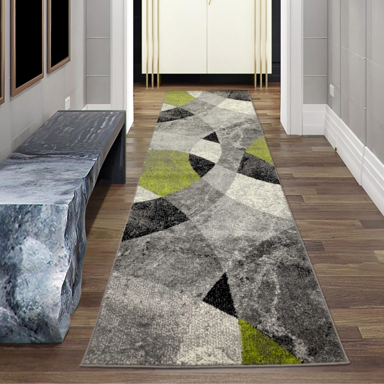 Moderner Wohnzimmer Teppich abstraktes Wellen Rauten Design marmoriert in grün grau - pflegeleicht