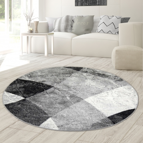 Preview: Moderner Wohnzimmer Teppich abstraktes Wellen Rauten Design marmoriert in schwarz grau - pflegeleicht Preview: Moderner Wohnzimmer Teppich abstraktes Wellen Rauten Design marmoriert in schwarz grau - pflegeleicht