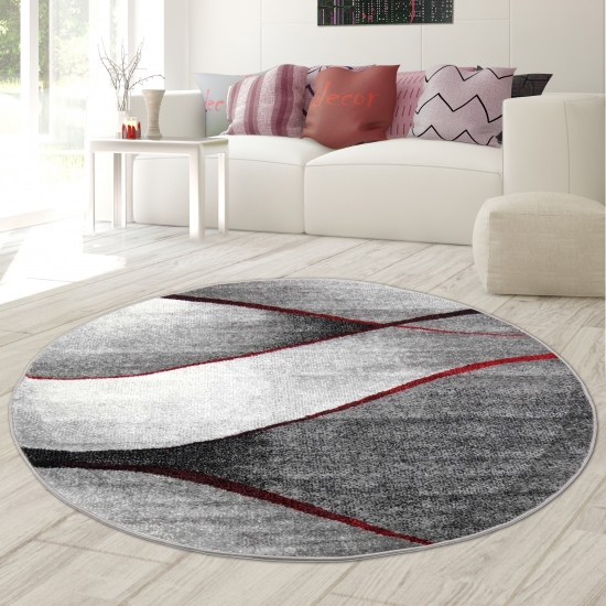 Preview: Moderner Wohnzimmer Teppich Wellen Design in rot grau anthrazit - pflegeleicht Preview: Moderner Wohnzimmer Teppich Wellen Design in rot grau anthrazit - pflegeleicht