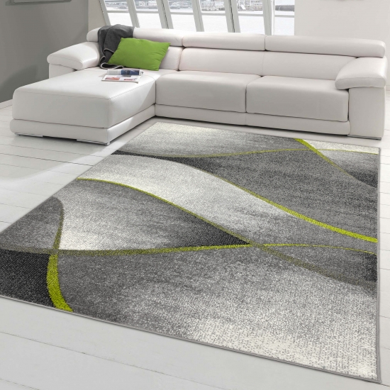 Moderner Wohnzimmer Teppich Wellen Design in grün grau anthrazit  - pflegeleicht