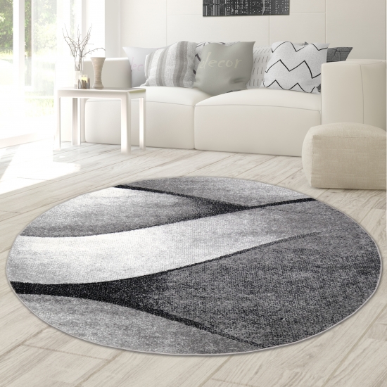 Moderner Wohnzimmer Teppich Wellen Design in schwarz grau anthrazit - pflegeleicht & strapazierfähig