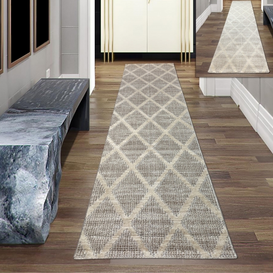 Preview: Schlafzimmer Teppich – schlichtes Rautenmuster – in creme Preview: Schlafzimmer Teppich – schlichtes Rautenmuster – in creme