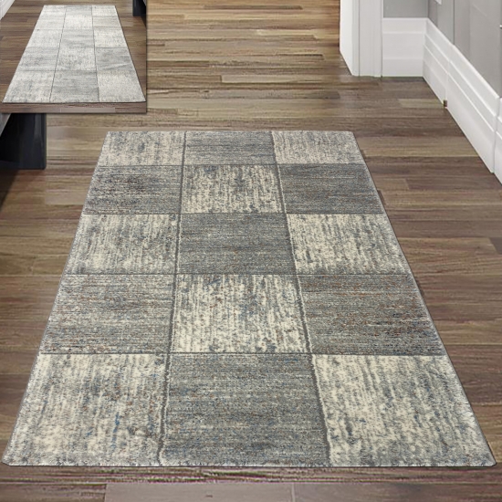 Preview: Wohnzimmer Teppich – quadratisches Muster – in grau Preview: Wohnzimmer Teppich – quadratisches Muster – in grau