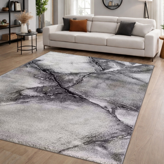 Moderner Teppich Grau Creme Steinoptik Riss Design weich Wohnzimmer
