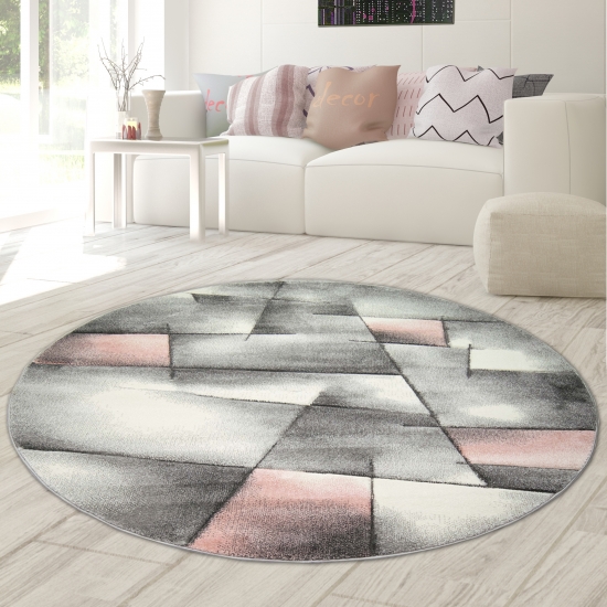 Teppich modern Teppich Wohnzimmer Teppich Kurzflor in pastell rosa grau