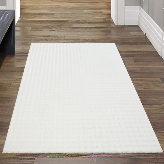 Wohnzimmer Schlafzimmer Teppich Wellenmuster weich flauschig rutschfest allergikerfreundlich in creme