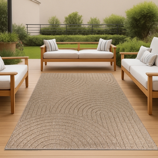 Teppich In- und Outdoor mit Kreislinien-Muster in Beige für moderne Wohn- und Außenbereiche