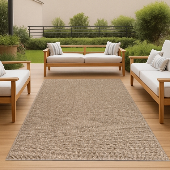 Teppich mit Jute-Optik für Innen- und Außenbereiche in Beige