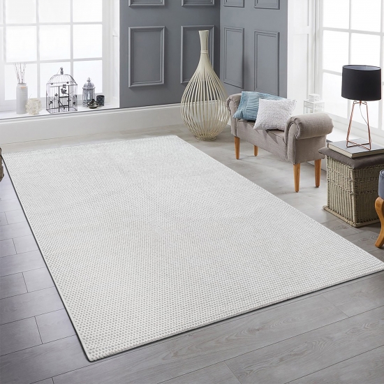 Teppich kurzflor weich pflegeleicht saugrobotergeeignet für Wohnzimmer Esszimmer Schlafzimmer in creme