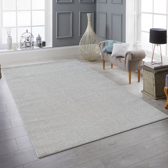 Wohnzimmer Kurzflor Teppich Pflegeleicht mit modernem Design in grau