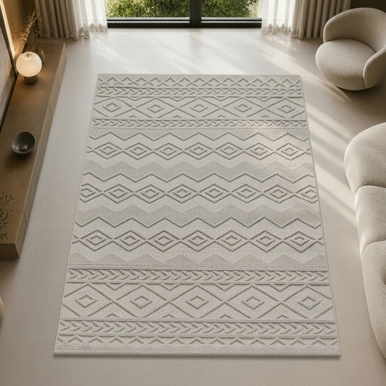 Boho Teppich mit moderner Loop-Struktur für Wohnräume Beige