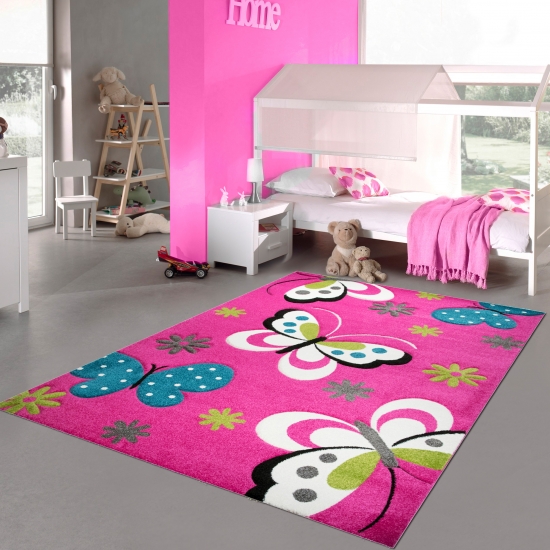 Lebhafter Schmetterling-Teppich für Kinderzimmer in pink