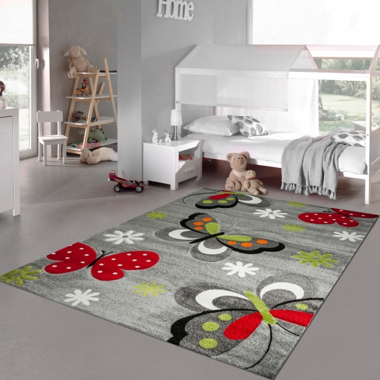 Kinderzimmer-Teppich mit niedlichen Schmetterlingen in grau