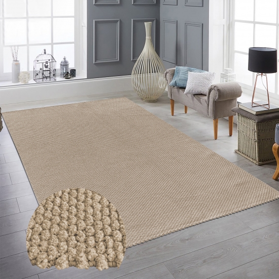 Wohnzimmerteppich beige in moderner Schlingenoptik strapazierfähig wohnlich