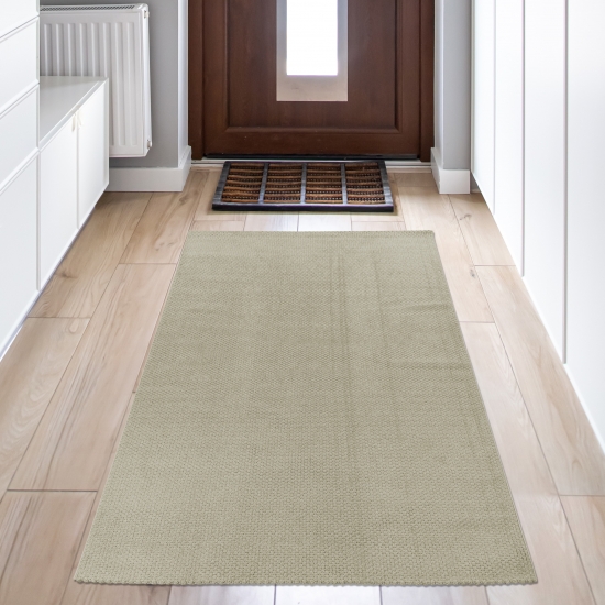 Preview: Minimalistischer Wohnzimmerteppich im schlichtem Streifenmuster in beige Preview: Minimalistischer Wohnzimmerteppich im schlichtem Streifenmuster in beige