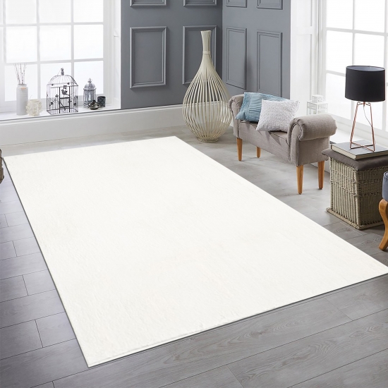 Wohnzimmer Teppich einfarbig Pflegeleicht modernes Design in creme