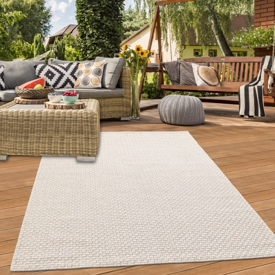 In- & Outdoorteppich Terrasse wetterfest kurzflor einfarbig in beige