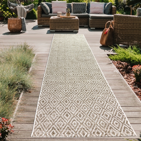 Preview: In- & Outdoorteppich Terrasse wetterfest kurzflor im Rautenmuster in beige Preview: In- & Outdoorteppich Terrasse wetterfest kurzflor im Rautenmuster in beige