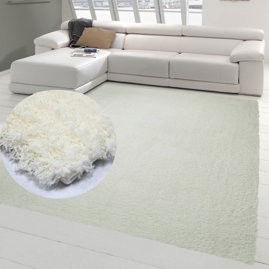 Shaggy Teppich Micro Polyester Hochflor Langflor Teppich Wohnzimmer Teppich Gemustert in Uni Design Creme