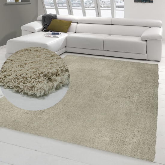 Shaggy Teppich Micro Polyester Hochflor Langflor Teppich Wohnzimmer Teppich Gemustert in Uni Design Mocca Beige