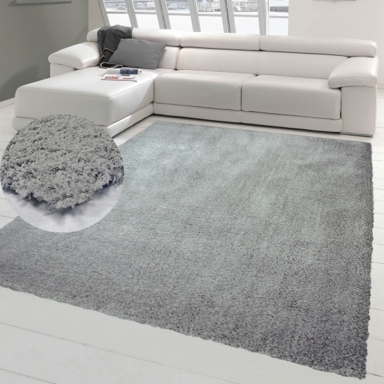 Shaggy Teppich Micro Polyester Hochflor Langflor Teppich Wohnzimmer Teppich Gemustert in Uni Design Grau