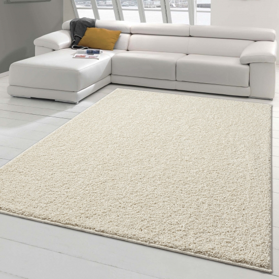 Wohnzimmer Shaggy Teppich | kuschlig warm & weich | in creme